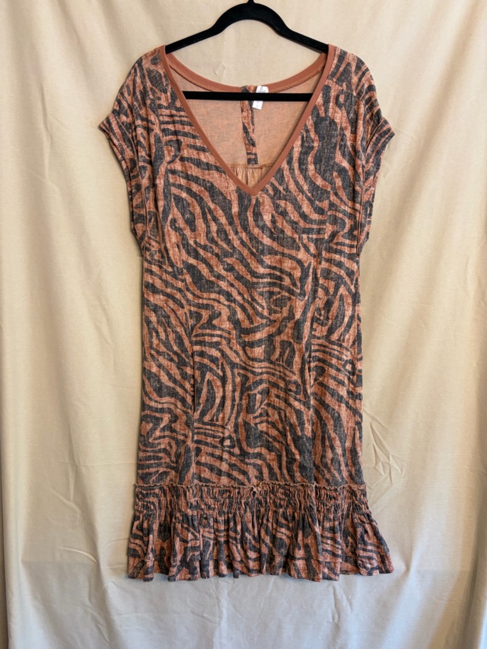 Anthropologie Daily Practice Short Sleeved Tiger/Zebra Print Ruffled Mini Dress